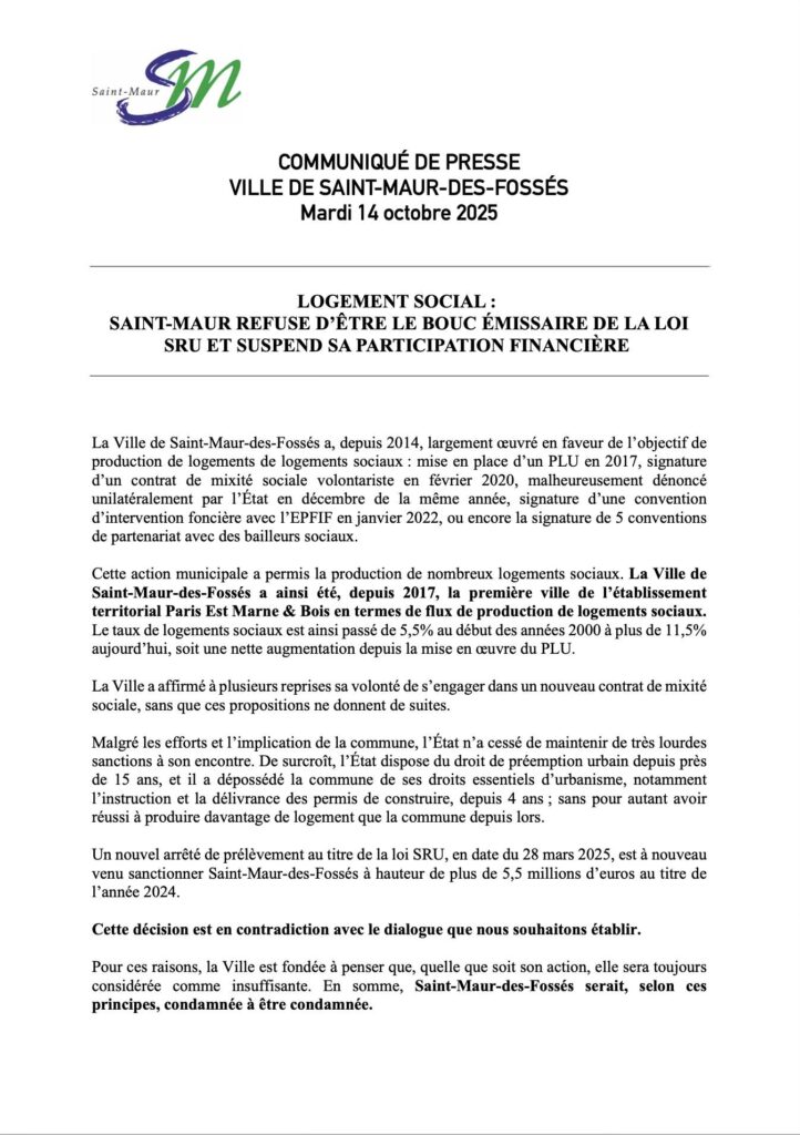 Communiqué de presse de Saint-Maur sur le logement social 1